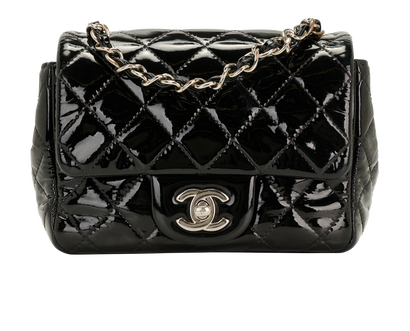 Mini Square Classic Flap, &pound;1,800, Handbags, Black, Patent Leather, Front view